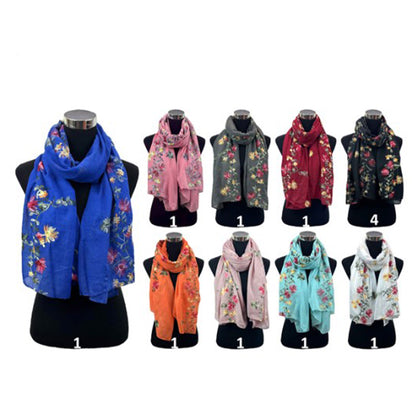 SPRING FLORAL EMBROIDERED SCARVES 1132-58 (12PC)