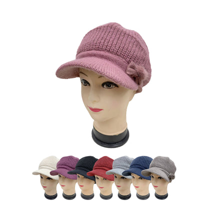 WOMEN'S FUR VISOR RIBBON KNITTED HAT H15-18 (12PC)