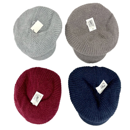 WOMEN'S FUR VISOR RIBBON KNITTED HAT H15-18 (12PC)