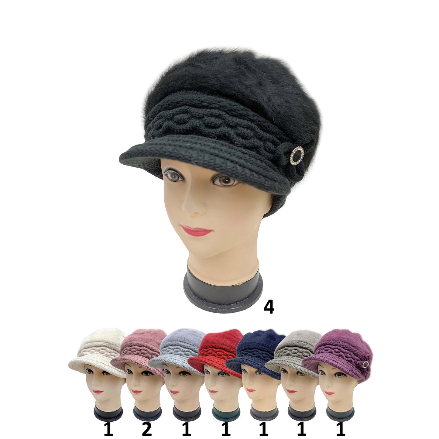 WOMEN'S FUR VISOR FLOWER KNITTED HAT H15-20 (12PC)