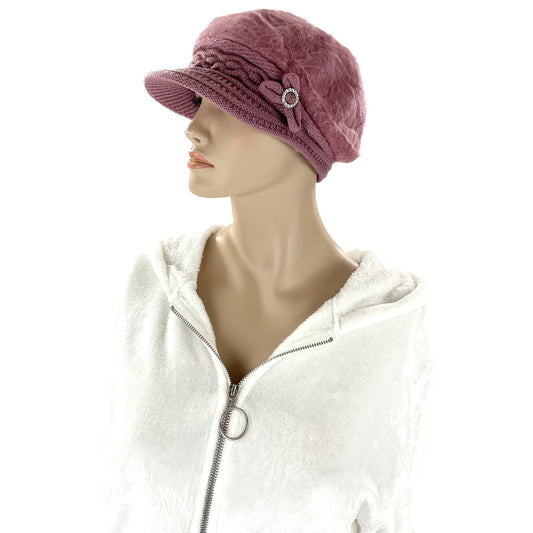 WOMEN'S FUR VISOR FLOWER KNITTED HAT H15-20 (12PC)