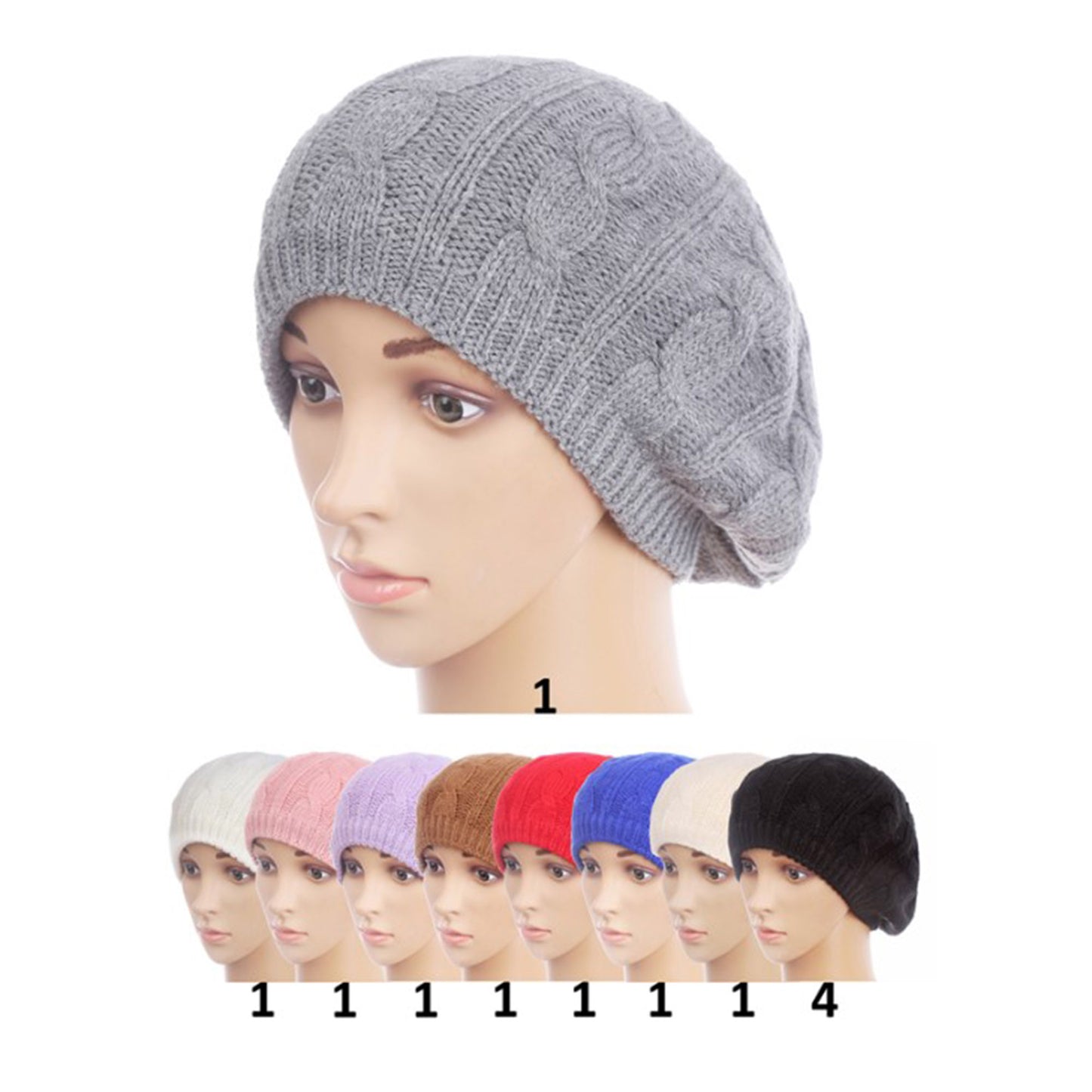 WOMEN'S KNITTED BERET HAT H20-30 (12PC)