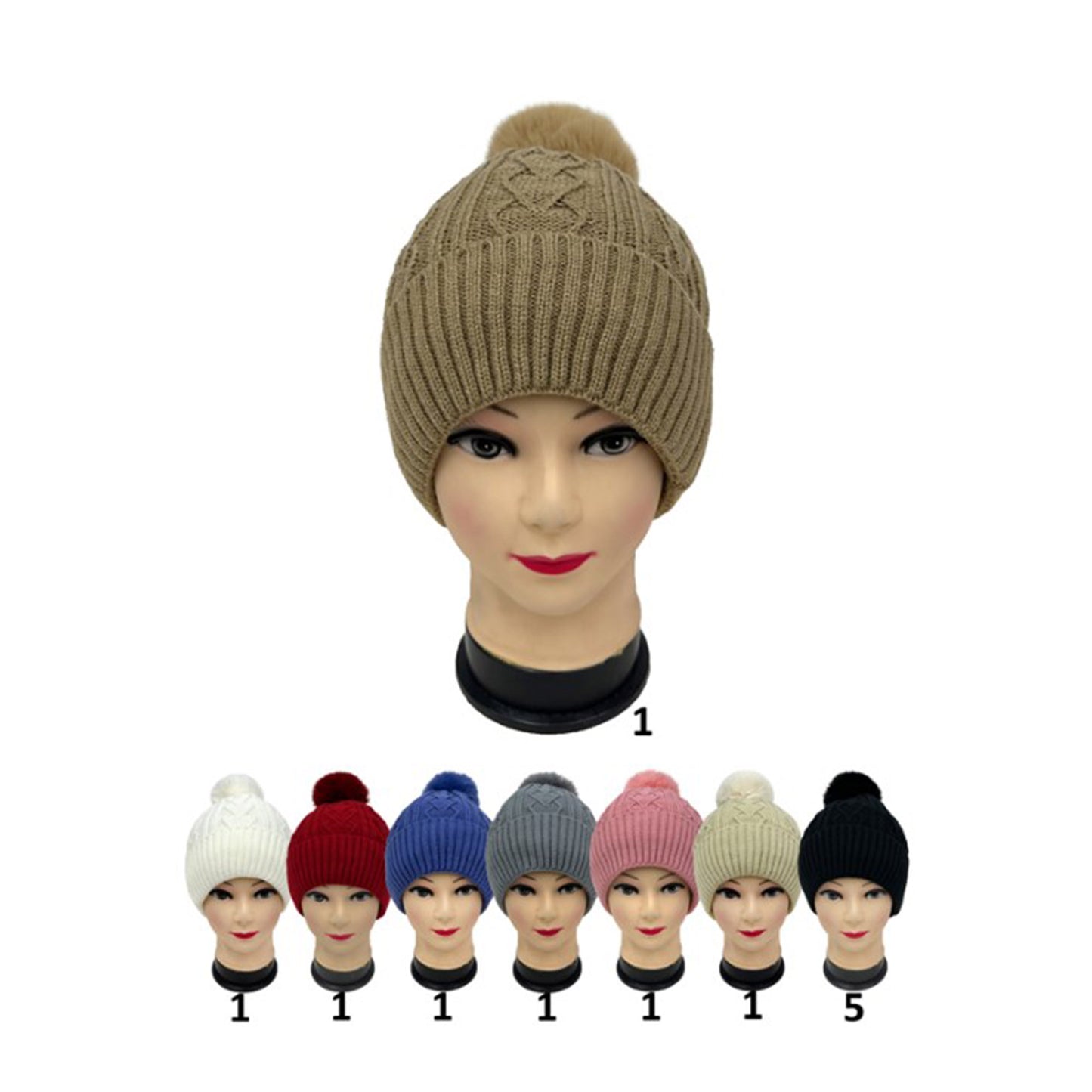 POM POM KNITTED BEANIE H20-41 (12PC)