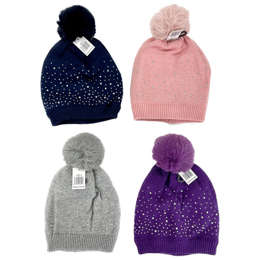 POM POM RHINESTONE DECOR BEANIE H22-4 (12PC)