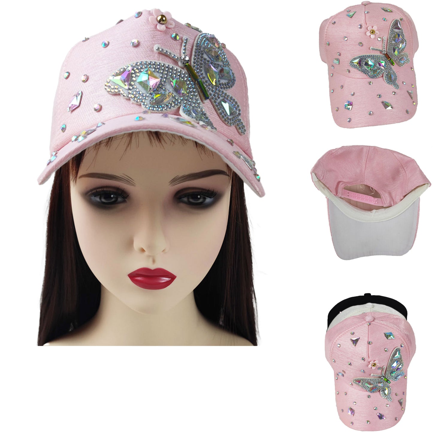 BUTTERFLY RHINESTONE CAP 31124-4 (12PC)