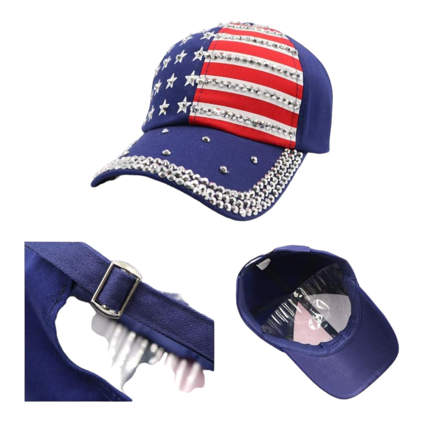 AMERICAN FLAG RHINESTONE STUDDED CAP 4418-1 (12PC)