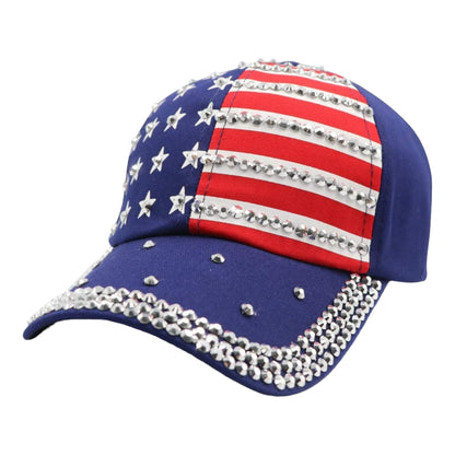 AMERICAN FLAG RHINESTONE STUDDED CAP 4418-1 (12PC)