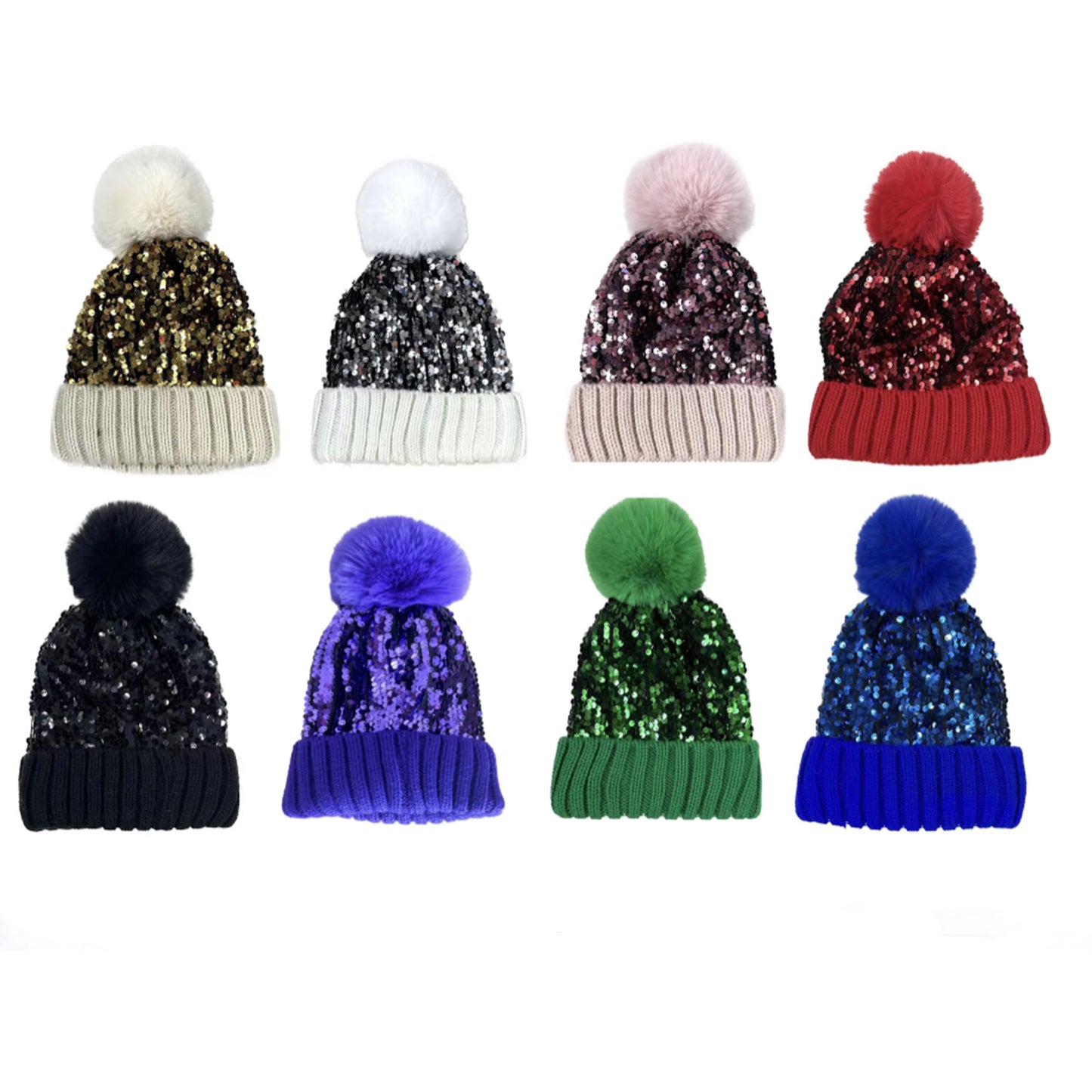 POM POM SEQUIN BEANIE MIX HA3719-1 (12PC)