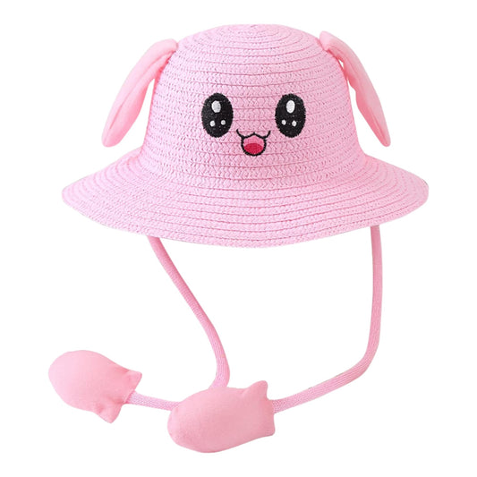 KIDS CARTOON FACE MOVING EAR STRAW BUCKET HAT 4201 (3PC)