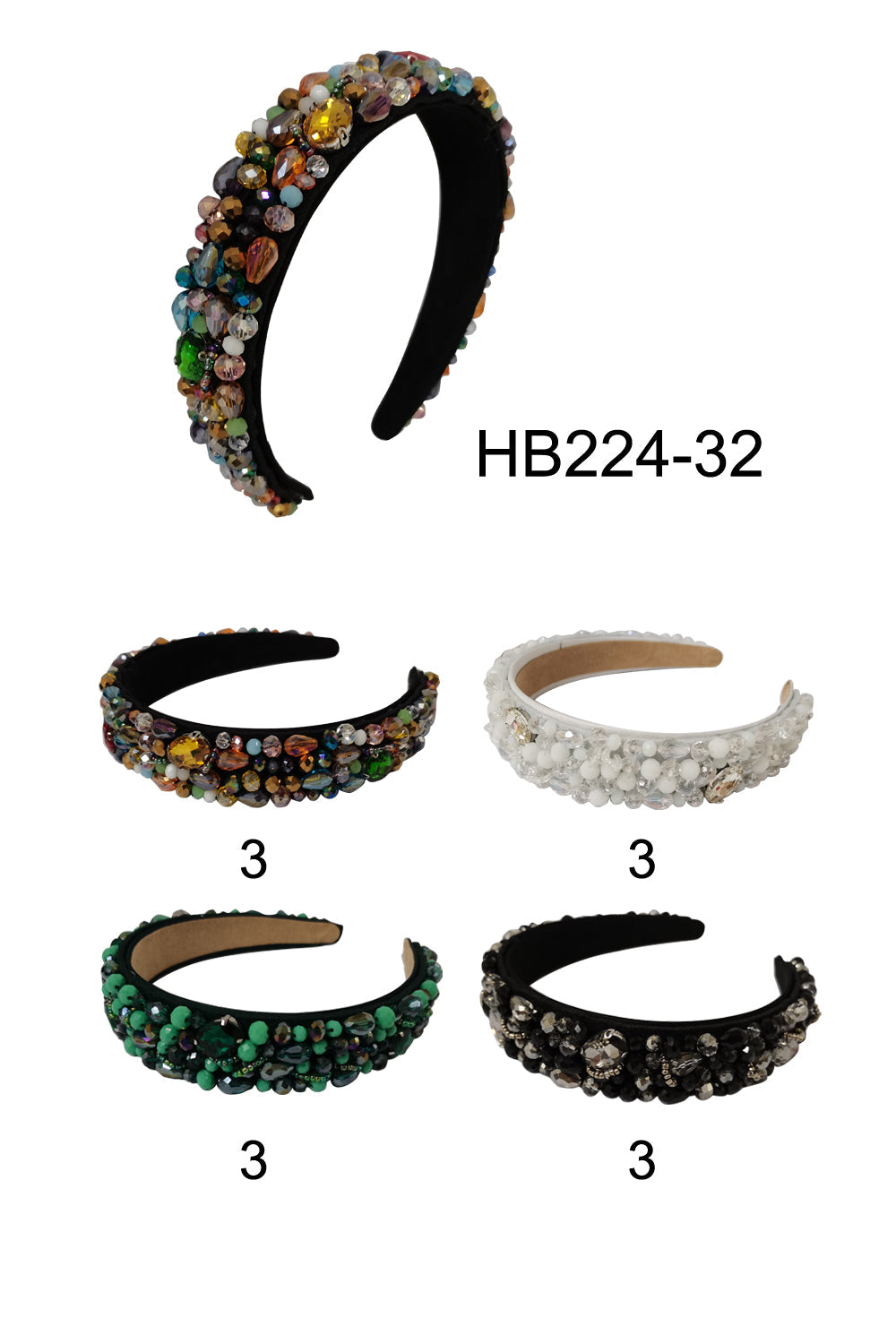 MULTY COLOR STONE HEADBAND HB224-32 (12PC)