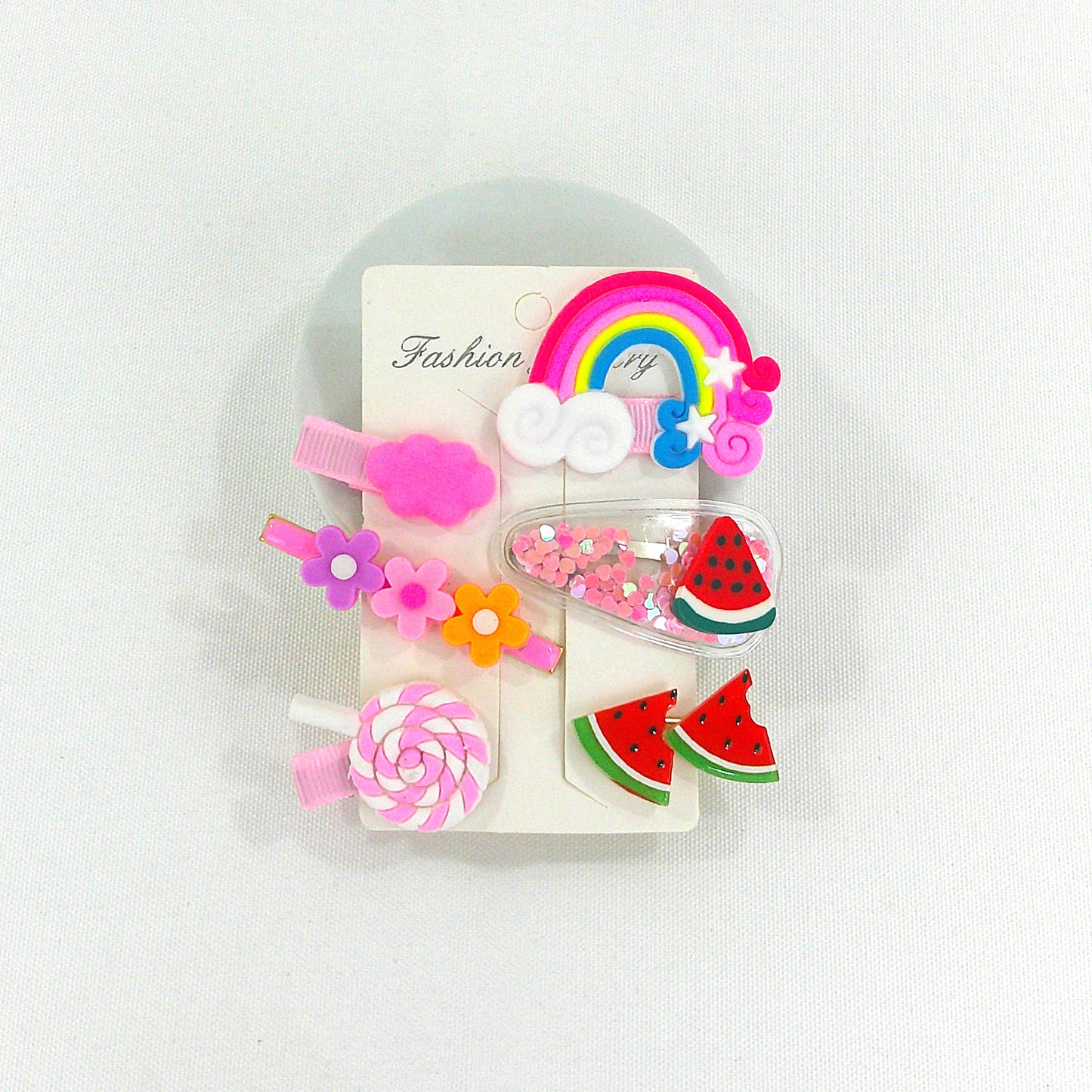 KIDS CUTE CARTOON CANDY FLOWER RAINBOW HAIR CLIPS 4229-8 (12PC)