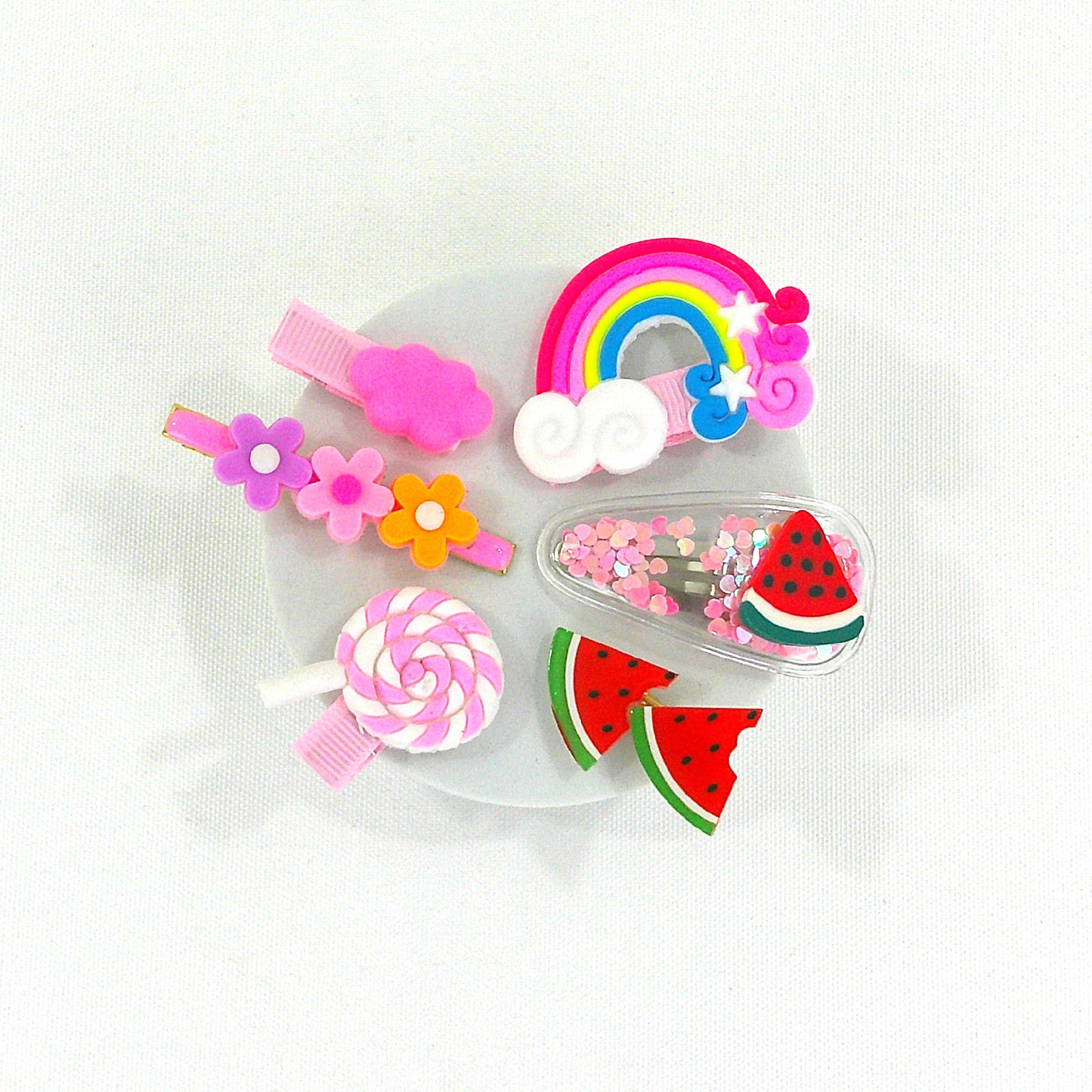 KIDS CUTE CARTOON CANDY FLOWER RAINBOW HAIR CLIPS 4229-8 (12PC)