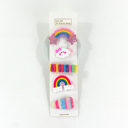 KIDS CUTE CARTOON UNICORN RAINBOW CUPCAKE HAIR CLIPS 4229-18 (12PC)