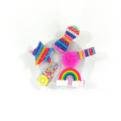 KIDS CUTE CARTOON UNICORN RAINBOW CUPCAKE HAIR CLIPS 4229-18 (12PC)