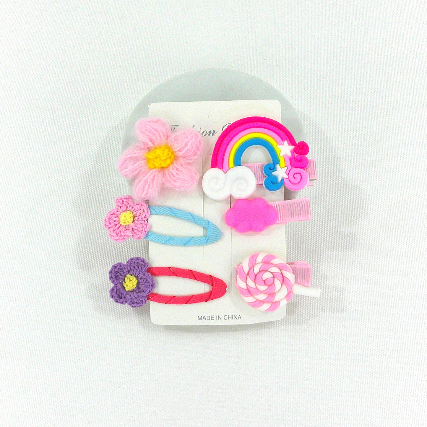 KIDS CUTE CARTOON CANDY FLOWER RAINBOW HAIR CLIPS 4229-8 (12PC)