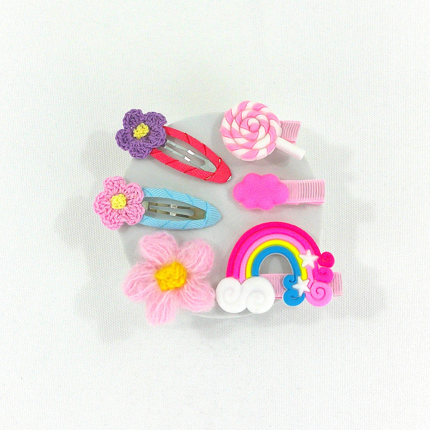 KIDS CUTE CARTOON CANDY FLOWER RAINBOW HAIR CLIPS 4229-8 (12PC)