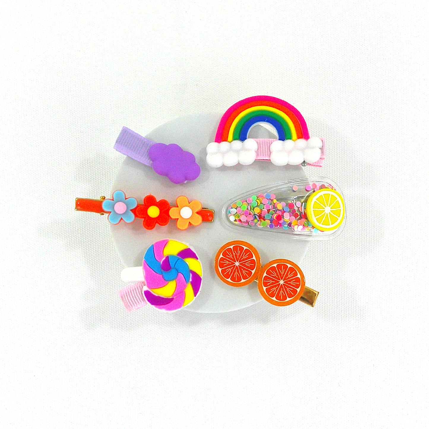 KIDS CUTE CARTOON CANDY FLOWER RAINBOW HAIR CLIPS 4229-8 (12PC)