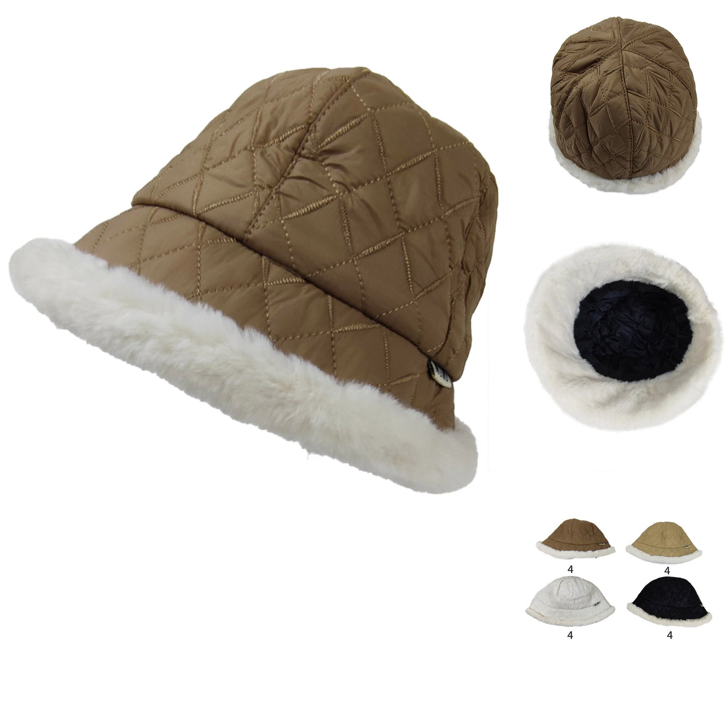 WOMEN'S FUR QUILTED BUCKET HAT HT3104-6 (12PC)