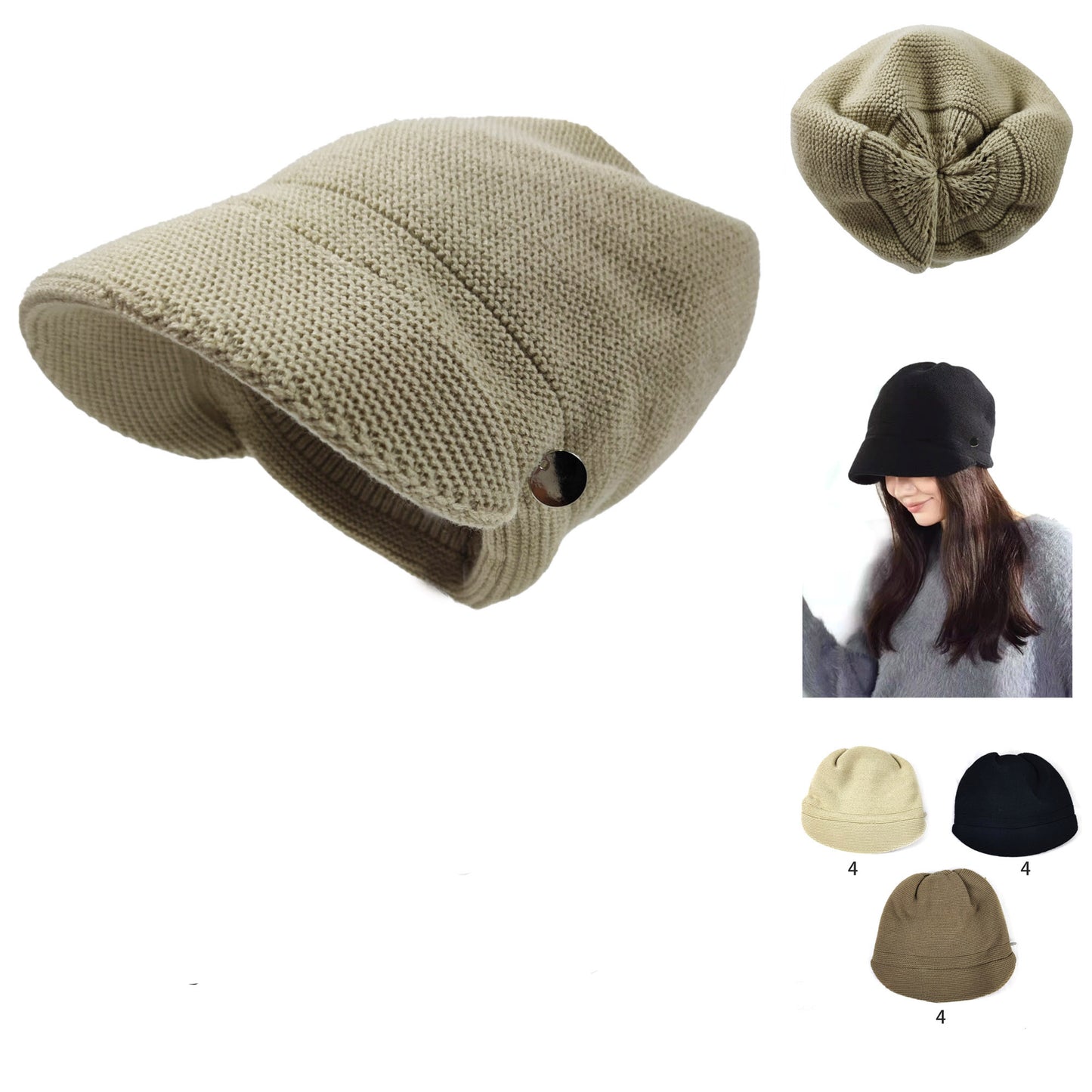 WOMEN'S KNITTED BUCKET HAT HT3104-9 (3PC)