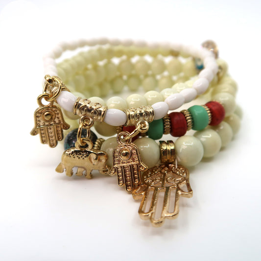 ELEPHANT N HAMSA CHARM BALL BRACELET 2521-62 (12PC)