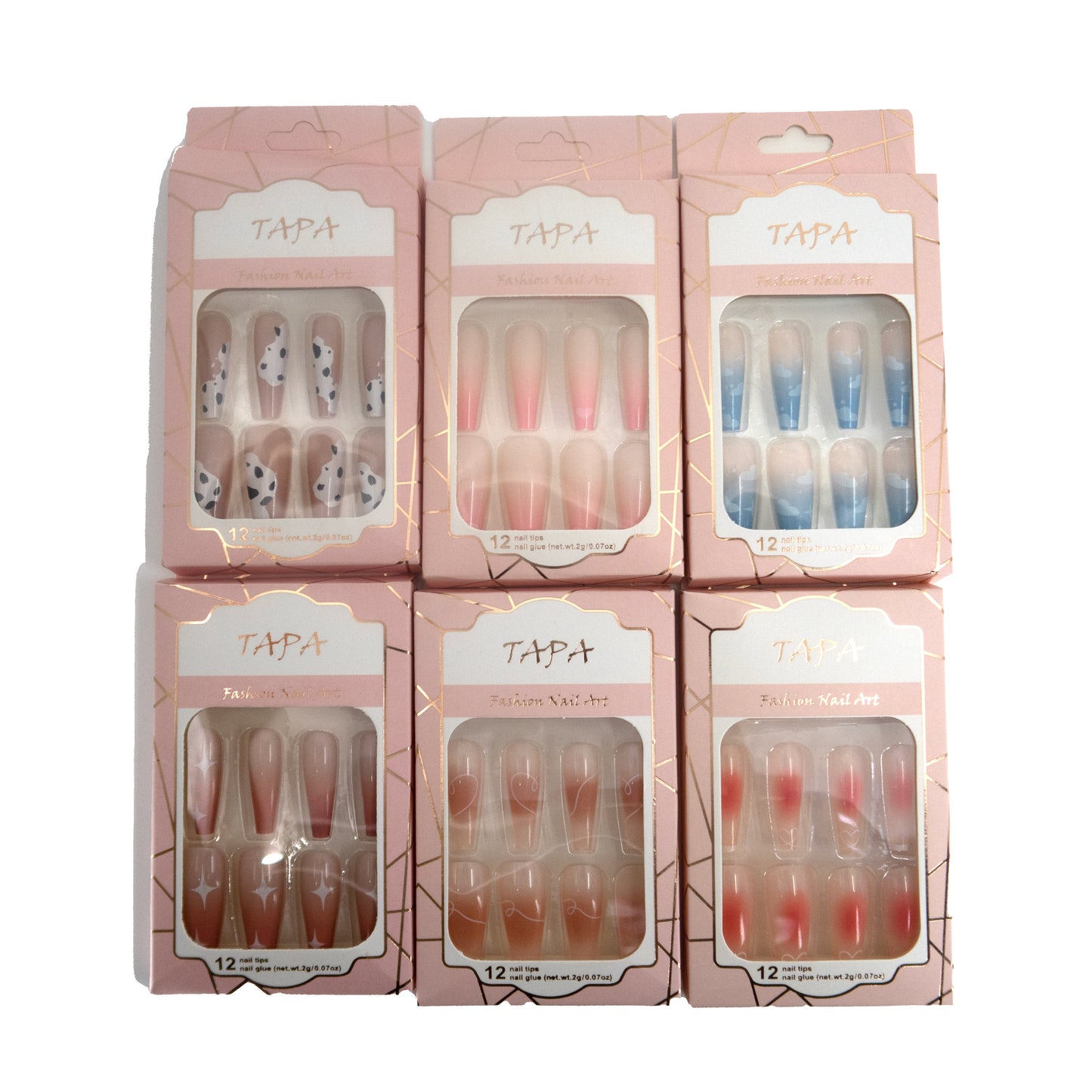 MULTI COLOR LONG SQUARE FAKE NAIL SET SS1112-18 (12PC)