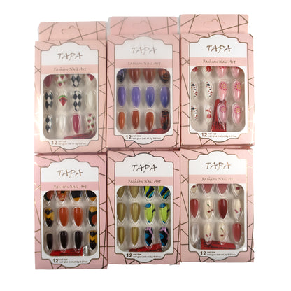 MULTI DESIGN ALMOND FAKE NAIL SET SS1112-40 (12PC)