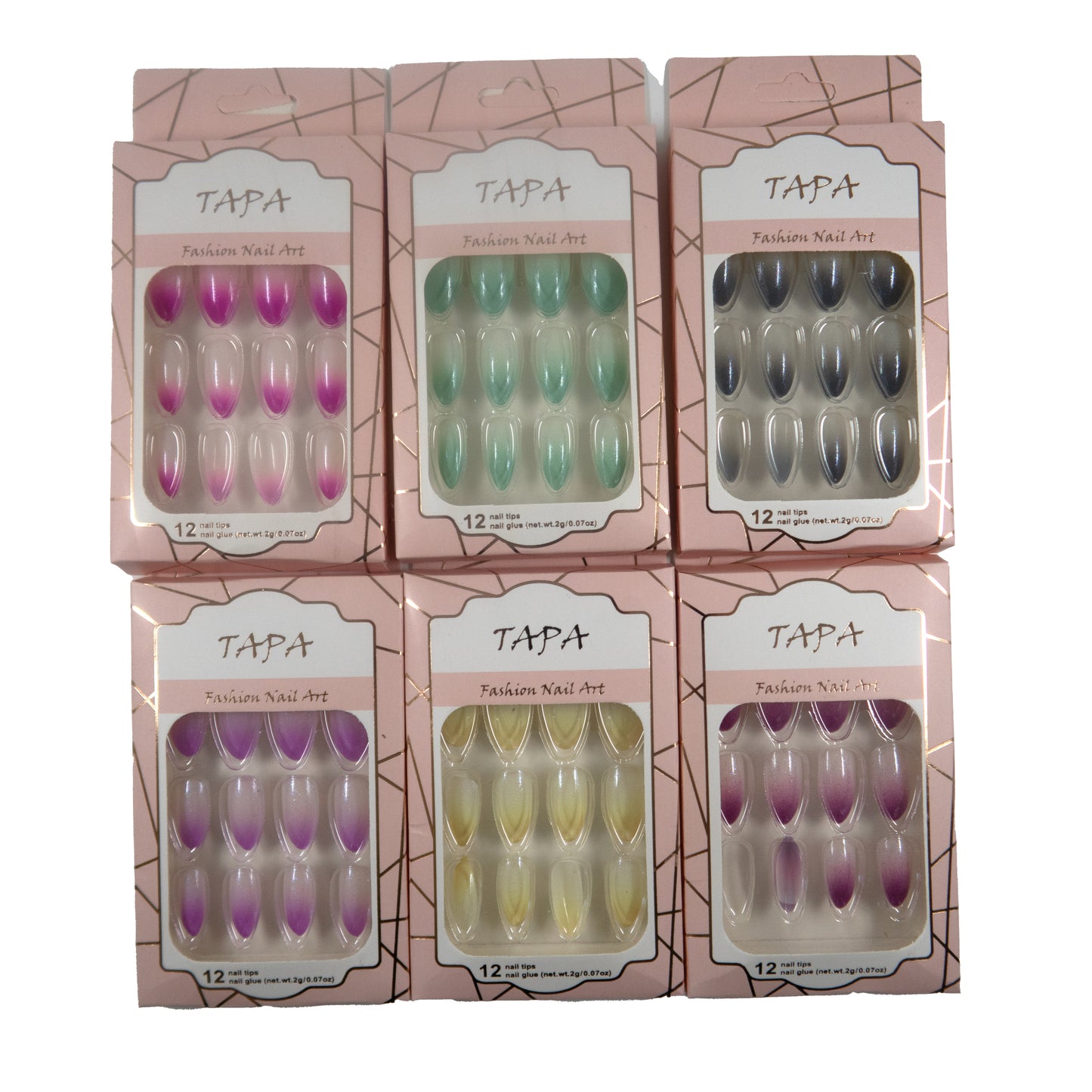 MULTI COLOR ALMOND FAKE NAIL SET SS1112-80 (12PC)