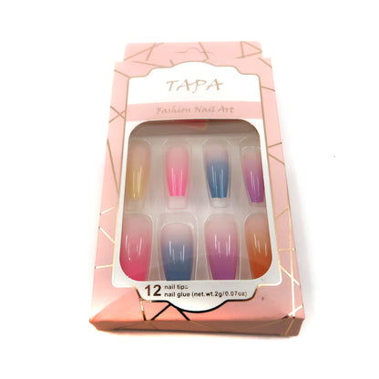 MULTI COLOR LONG SQUARE FAKE NAIL SET SS1112-3 (12PC)