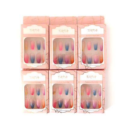 MULTI COLOR LONG SQUARE FAKE NAIL SET SS1112-3 (12PC)