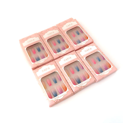 MULTI COLOR LONG SQUARE FAKE NAIL SET SS1112-3 (12PC)