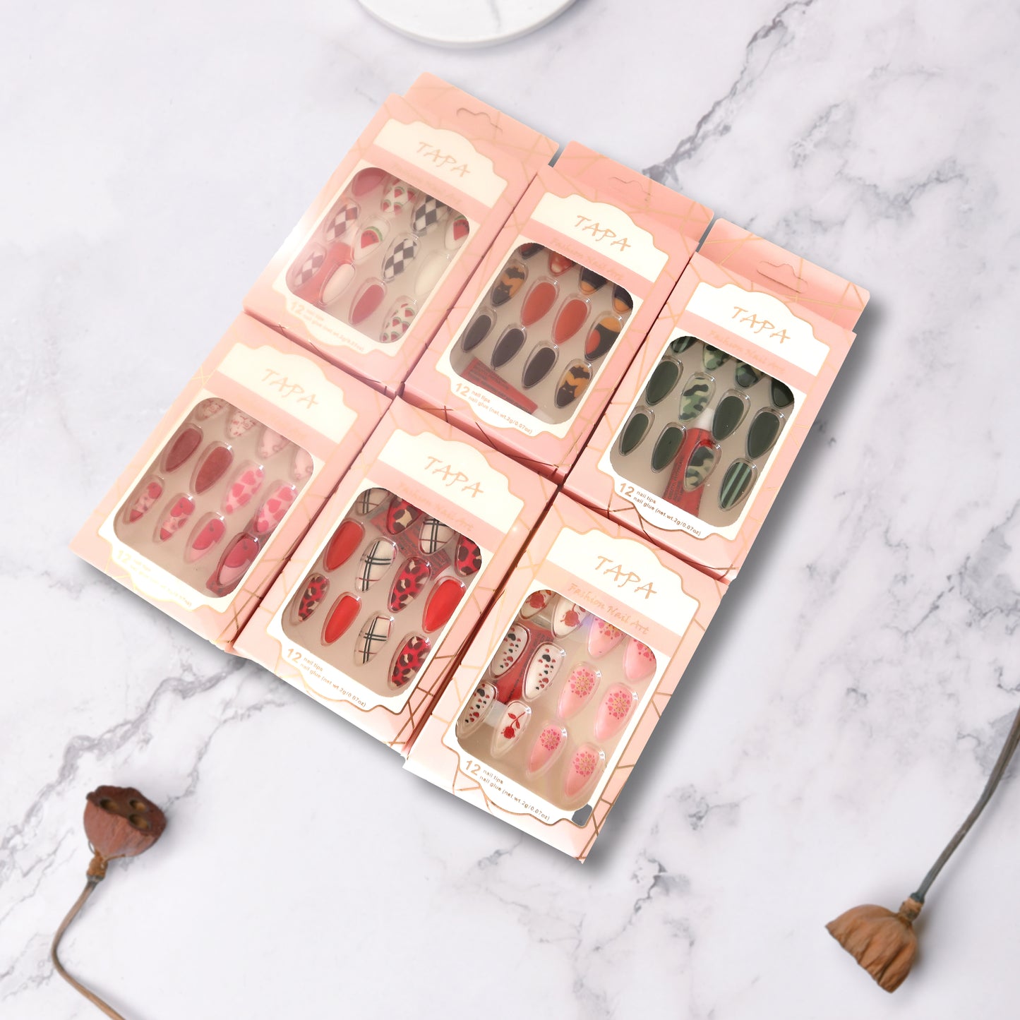 MULTI DESIGN ALMOND FAKE NAIL SET SS1112-35 (12PC)