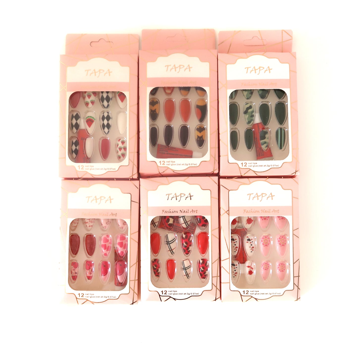 MULTI DESIGN ALMOND FAKE NAIL SET SS1112-35 (12PC)