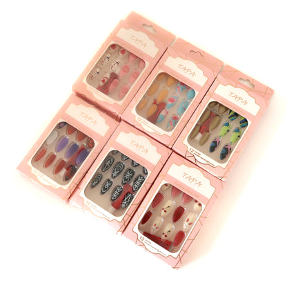 MULTI DESIGN ALMOND FAKE NAIL SET SS1112-35 (12PC)