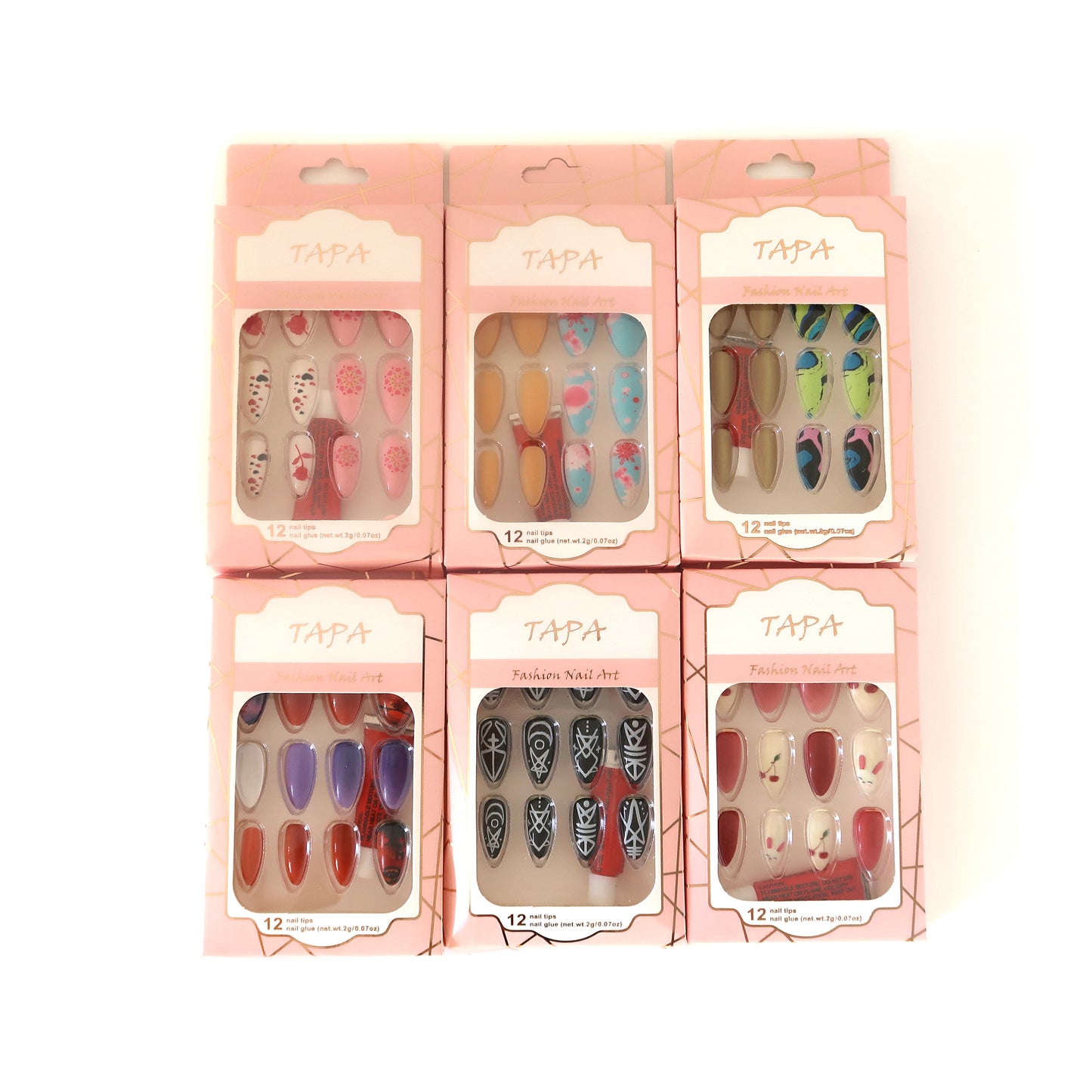 MULTI DESIGN ALMOND FAKE NAIL SET SS1112-35 (12PC)