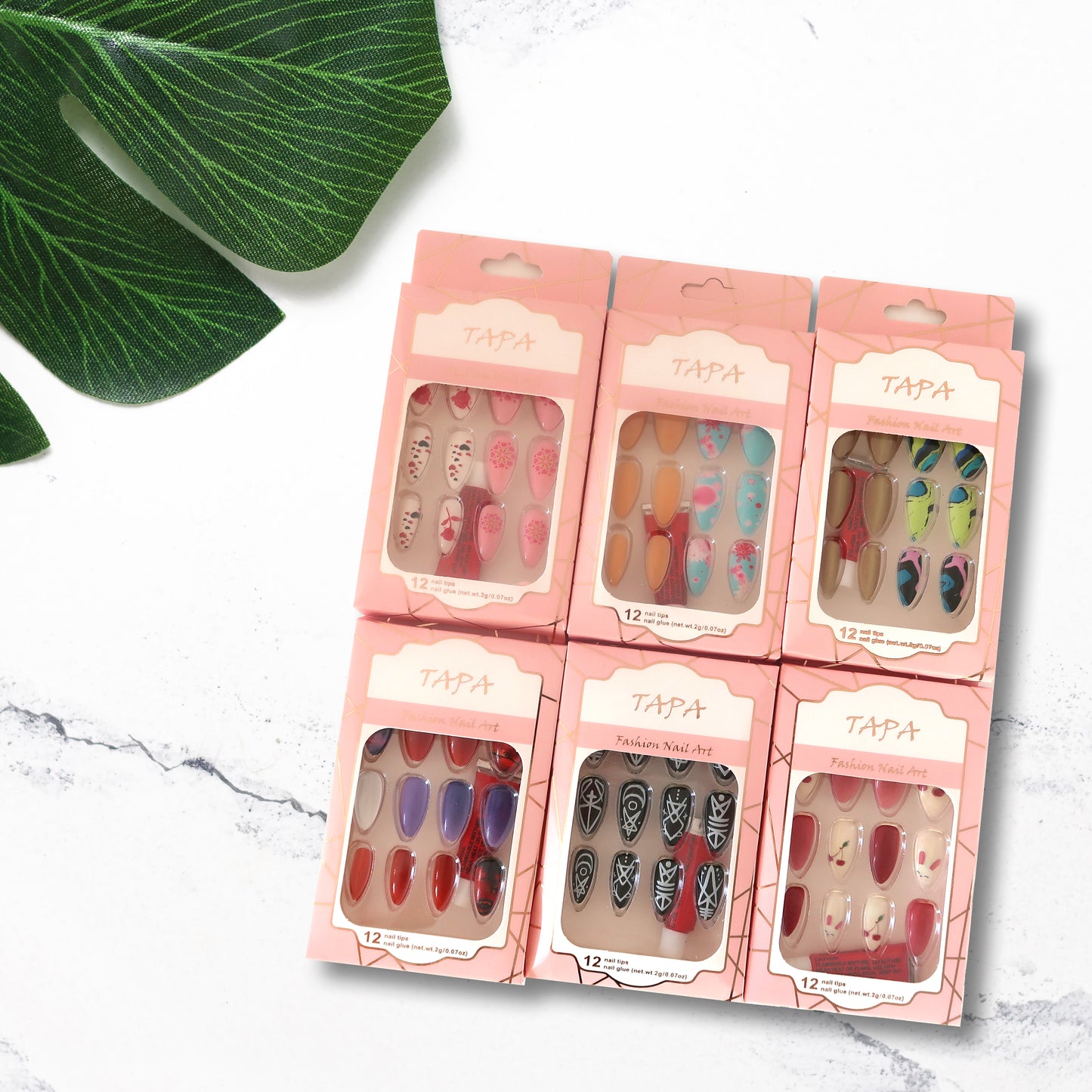 MULTI DESIGN ALMOND FAKE NAIL SET SS1112-35 (12PC)