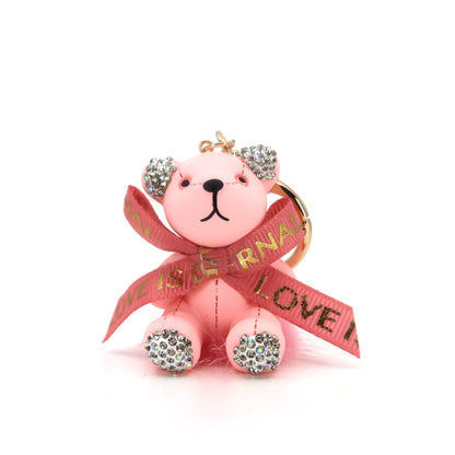 RHINESTONE RIBBON BEAR KEY CHAIN KC3209-123 (12PC)