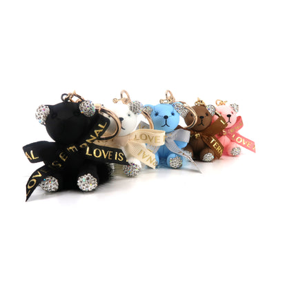 RHINESTONE RIBBON BEAR KEY CHAIN KC3209-123 (12PC)