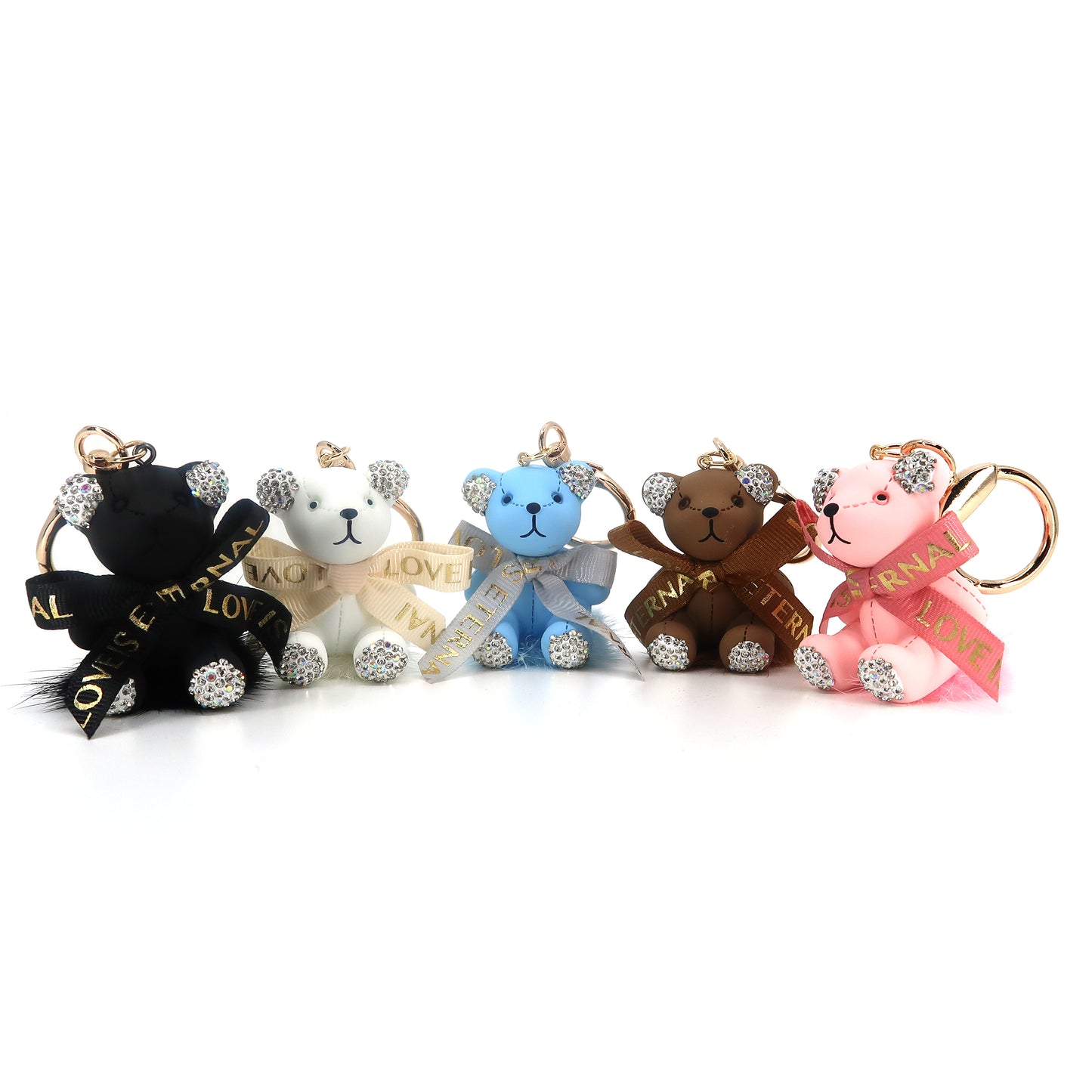 RHINESTONE RIBBON BEAR KEY CHAIN KC3209-123 (12PC)