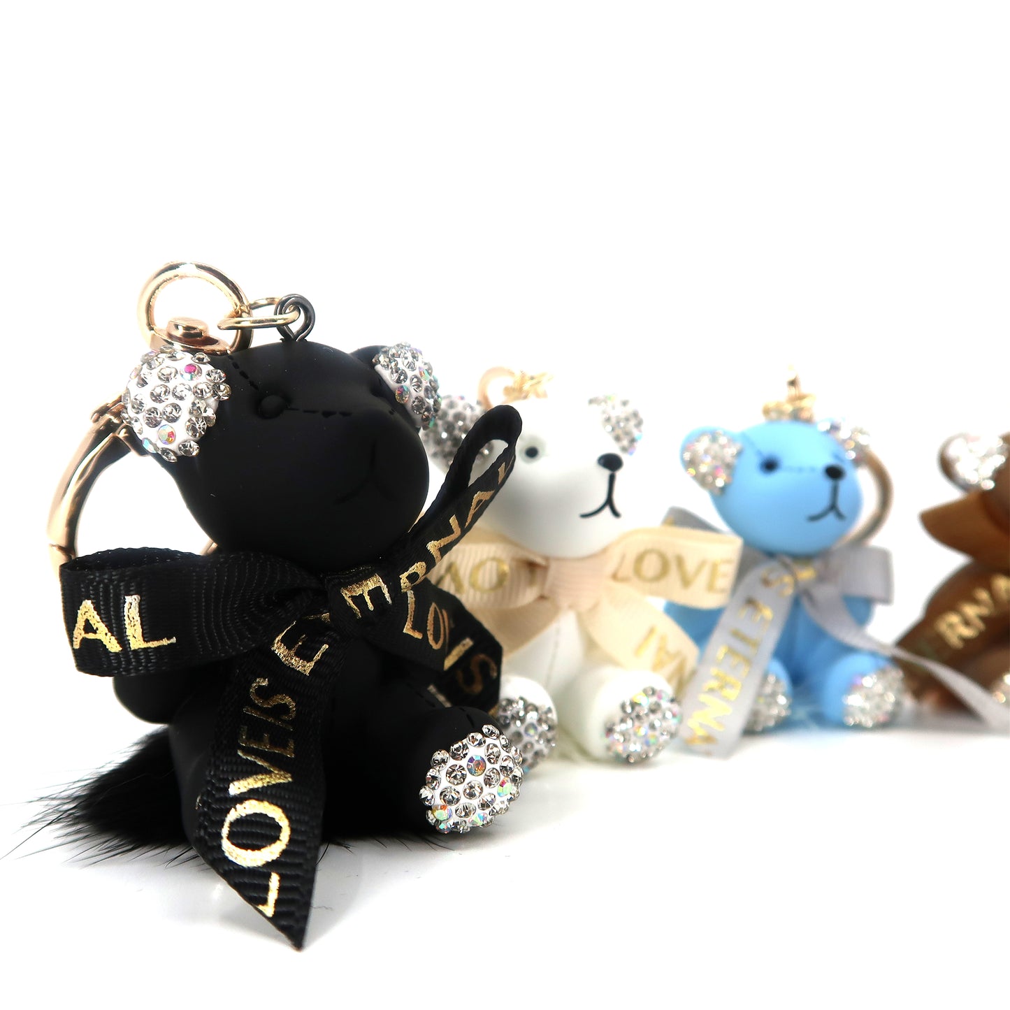 RHINESTONE RIBBON BEAR KEY CHAIN KC3209-123 (12PC)