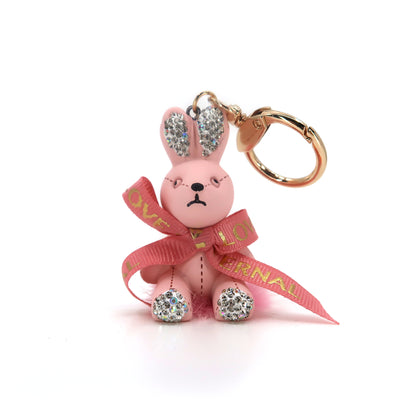 RHINESTONE RIBBON RABBIT KEY CHAIN KC3209-124 (12PC)