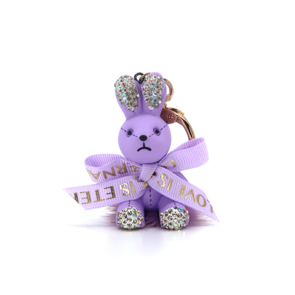 RHINESTONE RIBBON RABBIT KEY CHAIN KC3209-124 (12PC)