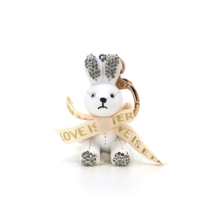 RHINESTONE RIBBON RABBIT KEY CHAIN KC3209-124 (12PC)