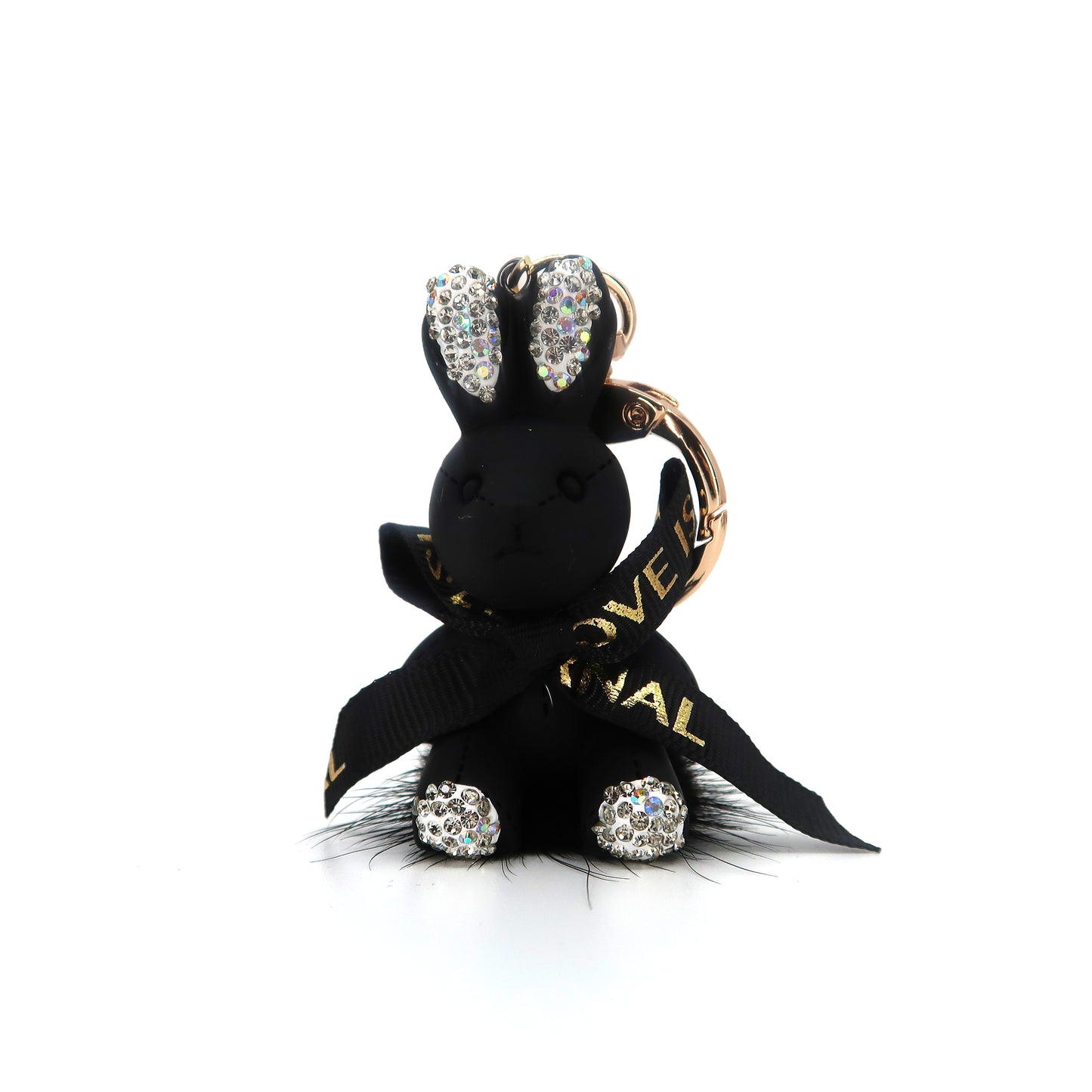 RHINESTONE RIBBON RABBIT KEY CHAIN KC3209-124 (12PC)