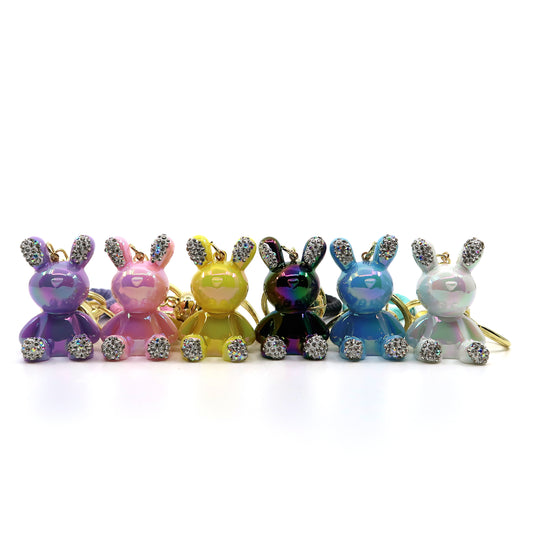 RHINESTONE RABBIT KEY CHAIN KC3209-128 (12PC)