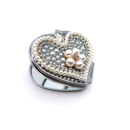 FLOWER PEARL CHARM HEART HAND MIRROR SS3222-27 (6PC)