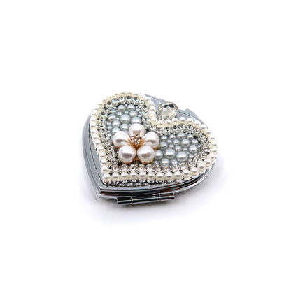 FLOWER PEARL CHARM HEART HAND MIRROR SS3222-27 (6PC)