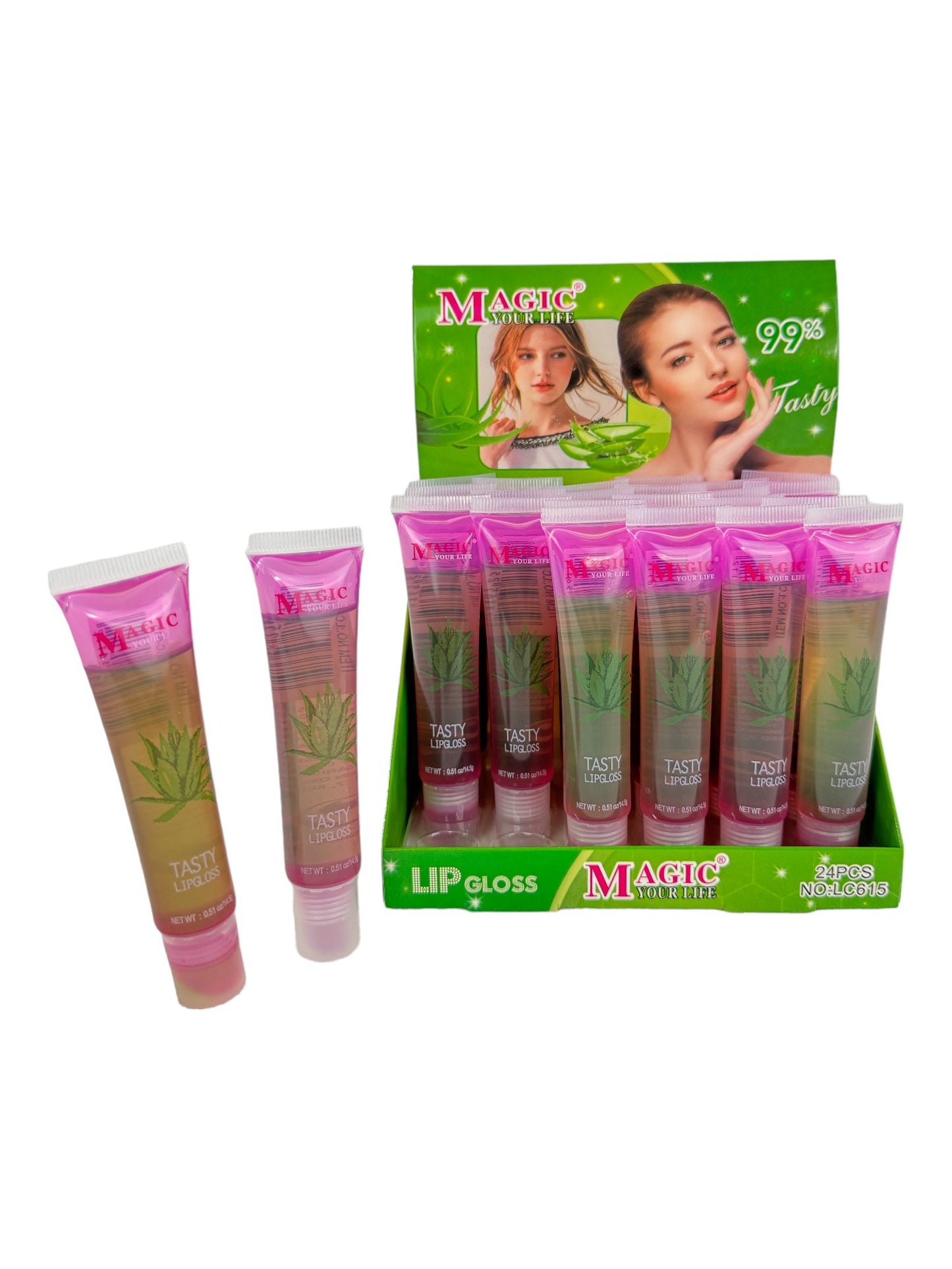 MAGIC YOUR LIFE 99% ALOE VERA LIP GLOSS LC615 (24PC)