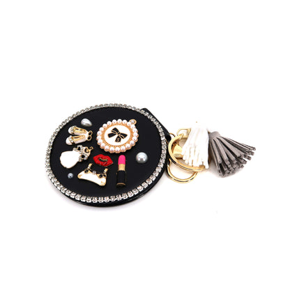 RHINESTONE MAKEUP CHARM TASSLE MIRROR KEY CHAIN KC3222-7 (6PC)