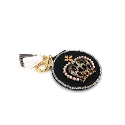 RHINESTONE CROWN TASSLE MIRROR KEY CHAIN KC3222-10 (6PC)