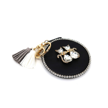 RHINESTONE CAT TASSLE MIRROR KEY CHAIN KC3222-5 (12PC)